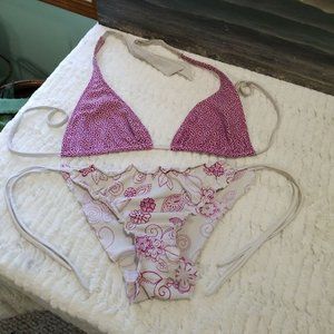 Euc $185 Rare Maya Swimwear Ruffle Ruched Bikini Top Bottom Purple Grey L Large